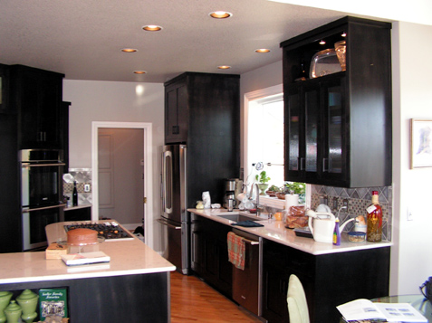 Glass doors with tight ribbed pattern and Display overhead
